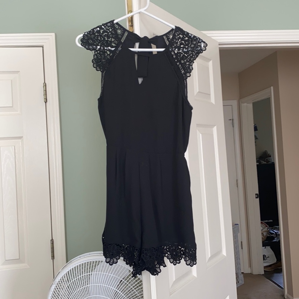 Black lace trimmed romper